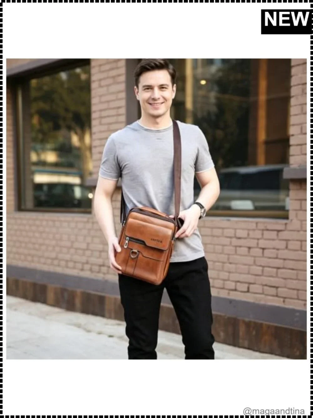 Men's Faux Leather Messenger Bag Small Crossbody Satchel